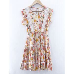 Lauren Conrad Tiered Crochet Dress XS Flutter Sleeve Summer Boho